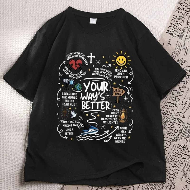 Christian Worship Lyrics T Shirts Casual Round Neck Printed Cotton Short Sleeve T-shirts Unisex Short Sleeve Tshirt Woman