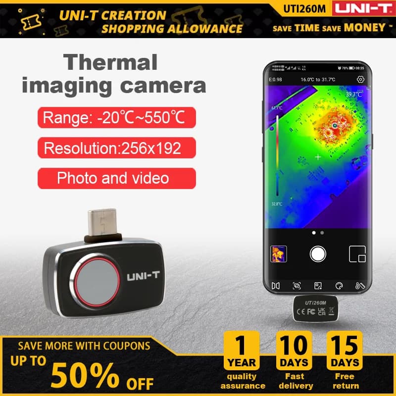 UNI-T UTi260M Telecamera termica mobile per telefono Android 256x192 25Hz Ispezione industriale Rilevamento perdita di calore Telecamera a infrarossi