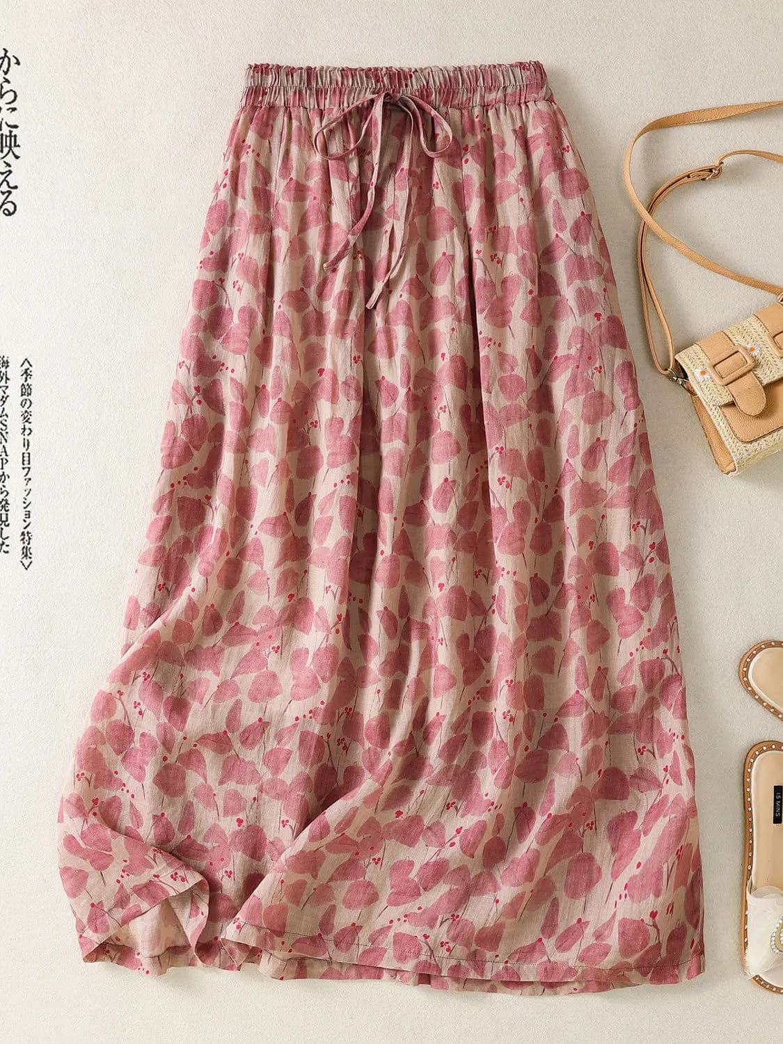 Gonna a stampa floreale dal taglio ampio, design sottile da donna, a mezza lunghezza, alla moda, per la stagione estiva, abbigliamento casual, vita alta