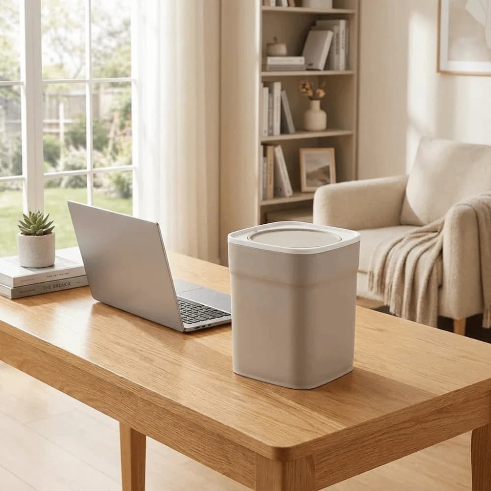 Simple Sealed Desktop Trash Can Plastic Non-slip Waste Paper Basket with Lid Mini Waste Bin Office