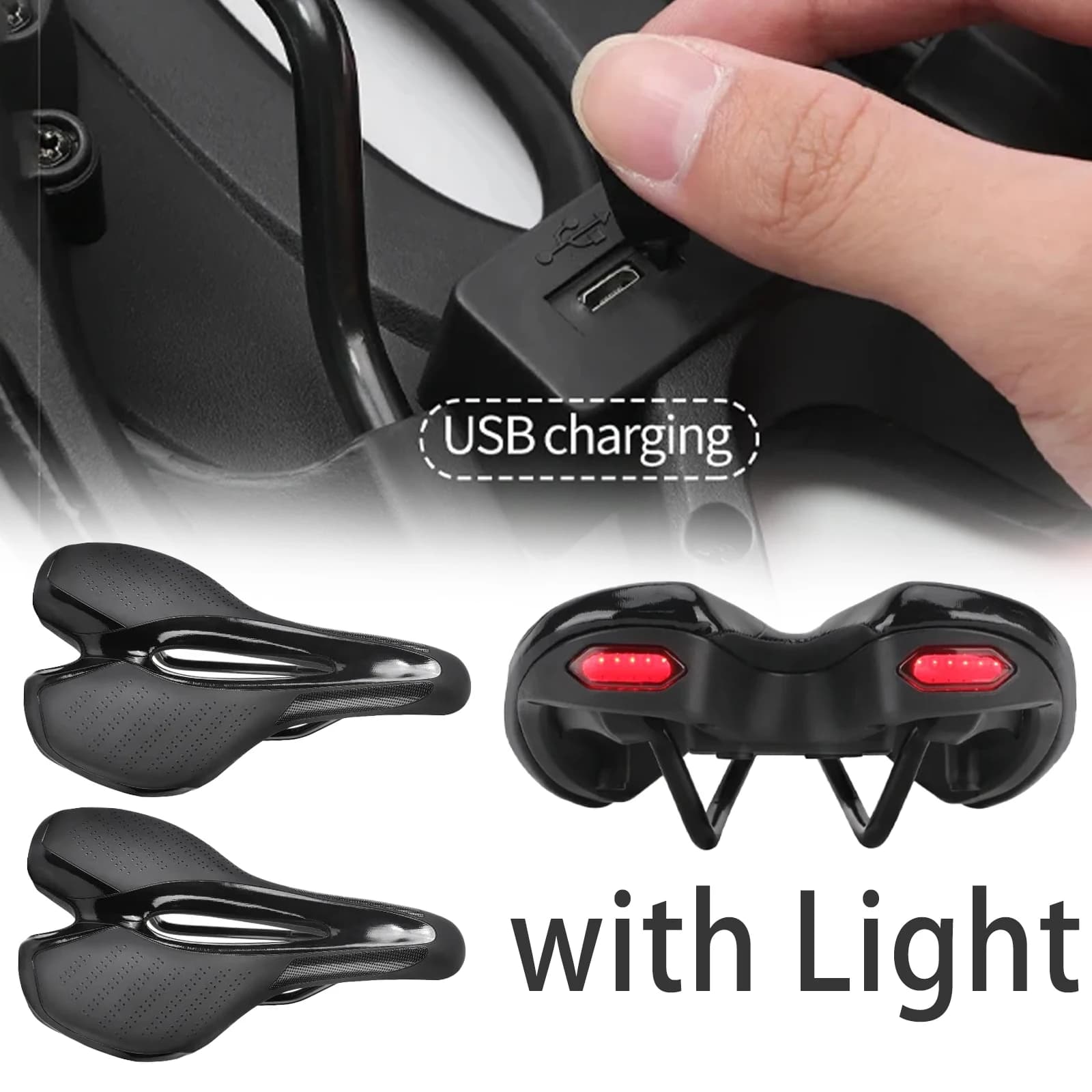 Bicycle Saddle with Light Leather Seat Hollow Saddle Road Riding Mountain Mtb Saddle Comfort Cushion Soft for Women\'s Men\'s