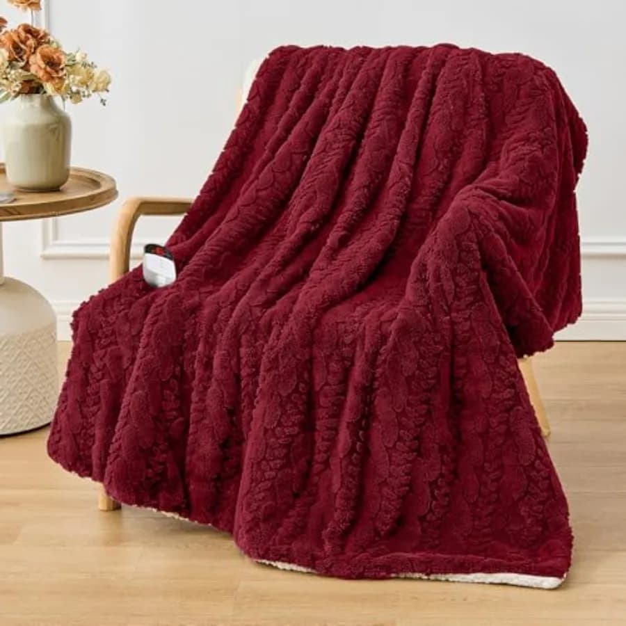Coperta Elettrica Riscaldante - Jacquard Shaggy Sherpa 50"x60" con Riscaldamento Rapido, 6 Livelli di Calore e Spegnimento Automatico dopo 4 Ore