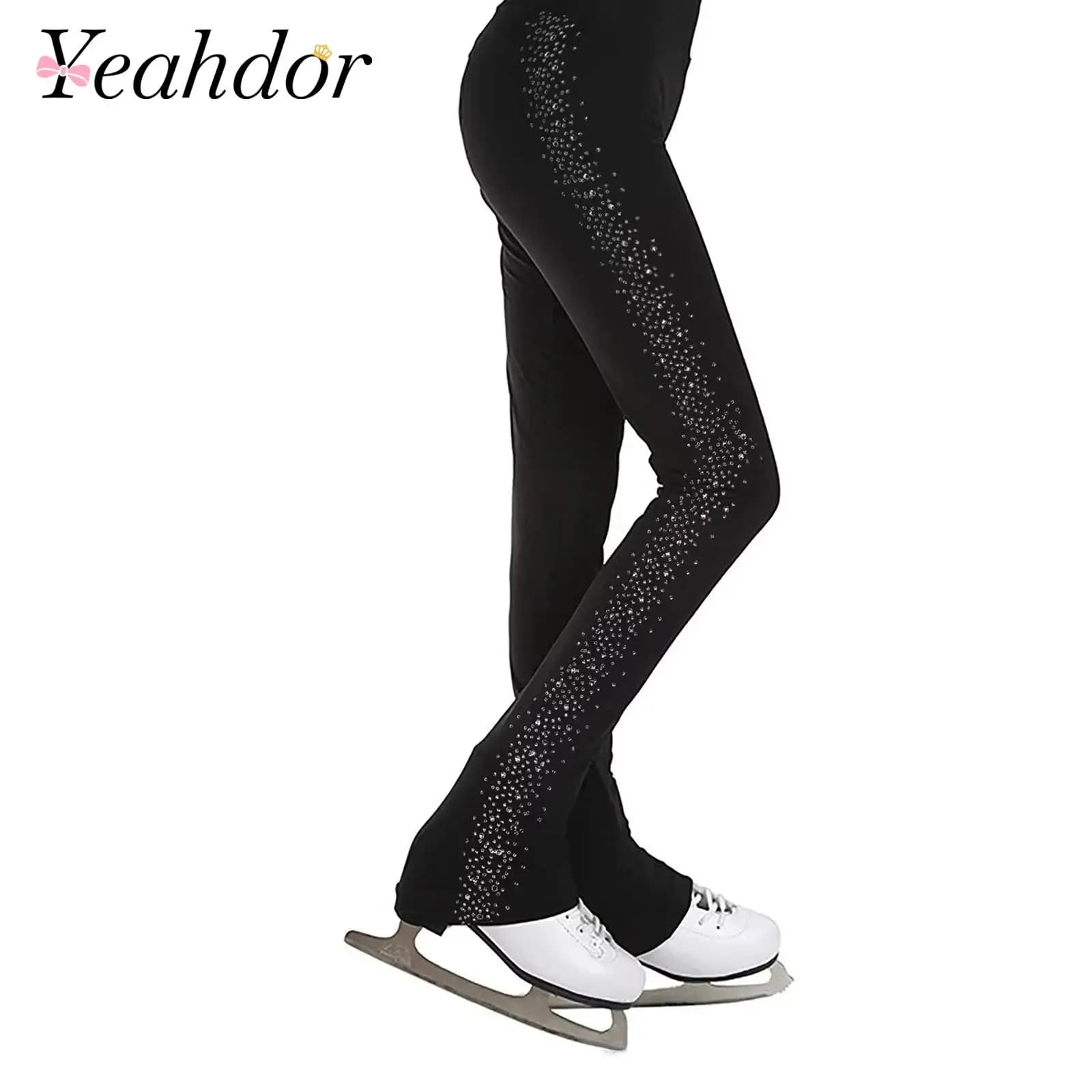 Leggings da pattinaggio di figura per ragazze Pantaloni da pattinaggio su ghiaccio per bambini Collant da allenamento per danza senza piedi Pantaloni da allenamento per yoga e ginnastica