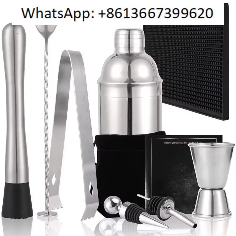 Set di 10 shaker per cocktail da 750 ml Shaker da bar Jigger Mudder Kit da bar Accessori da bar Strumenti con borsa e tappetino da bar