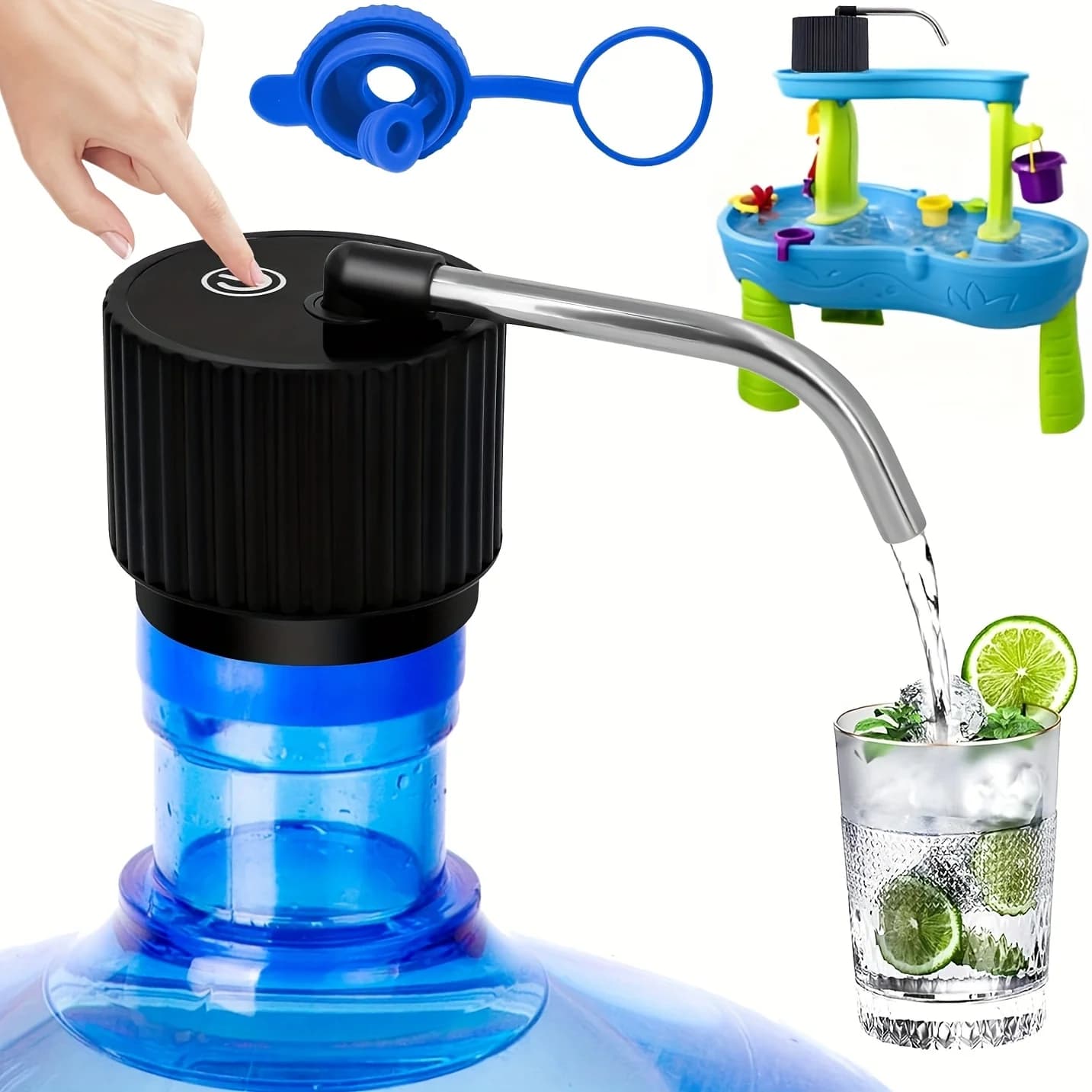 Pompa acqua elettrica, pompa fiume automatica ricaricabile tramite USB, adatta per bottiglie da 3-5 galloni, supporto plug-in portatile, li integrata