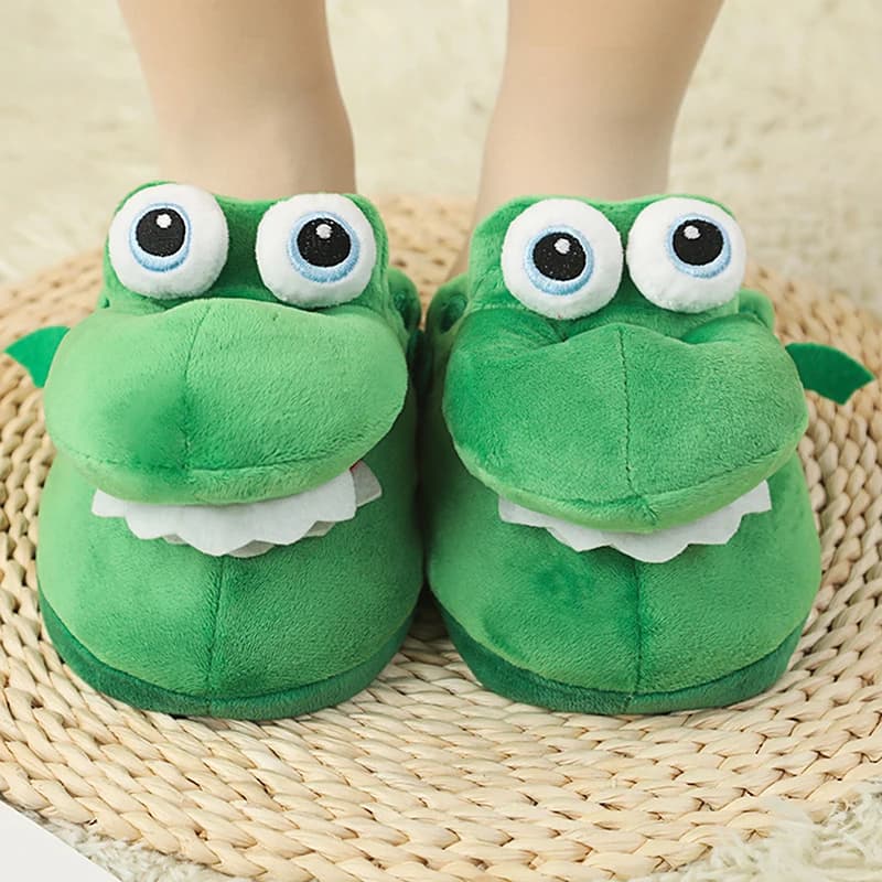 Pantofole in cotone coccodrillo cartone animato con bocca mobile Divertenti scarpe in cotone per la casa Inverno che cammina caldo regalo di Natale per uomo donna