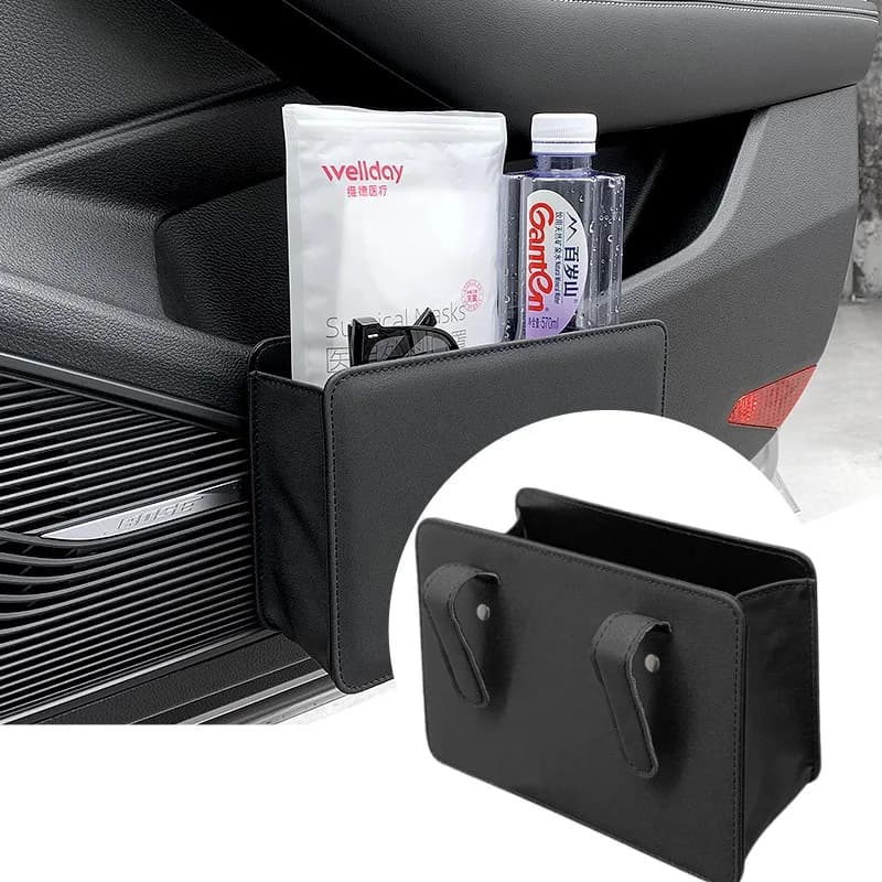 Organizzatore di stoccaggio per interni auto Bidone della spazzatura pieghevole in pelle Sedile posteriore appeso Scatola portaoggetti per porta auto multitasca per accessori auto