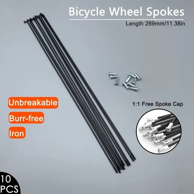 10 Pcs 289mm Bicycle Steel Wheel Spokes Replacement Black Anti-rust Bike Spokes Free Spoke Nuts Unbreakable Spare Parts for MTB