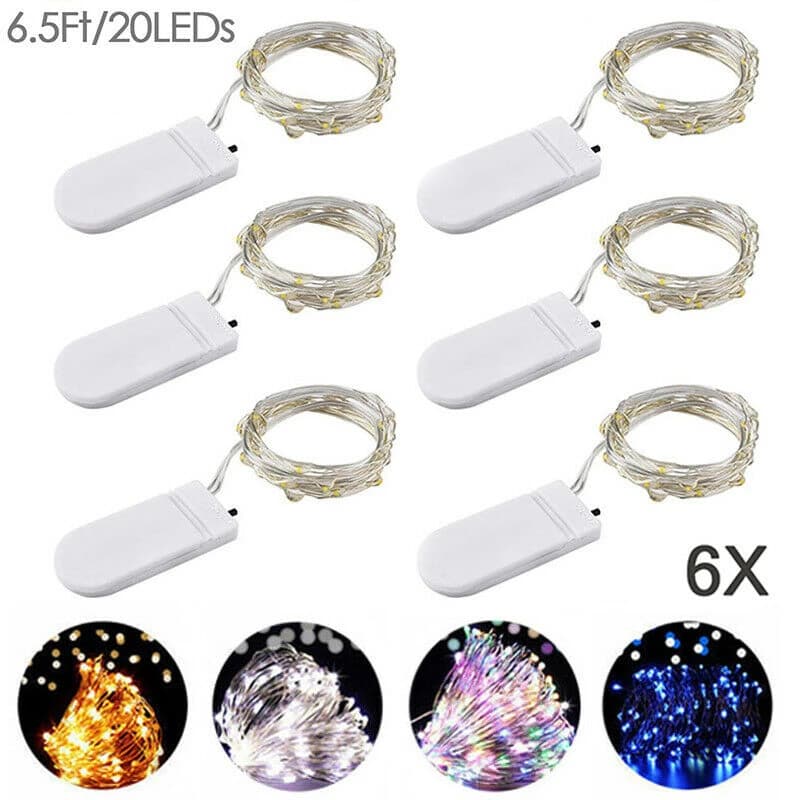 Confezione da 6 20 luci a stringa a LED in filo di rame lucine luce notturna per ghirlanda di Natale camera da letto lampada ghirlanda di nozze per interni