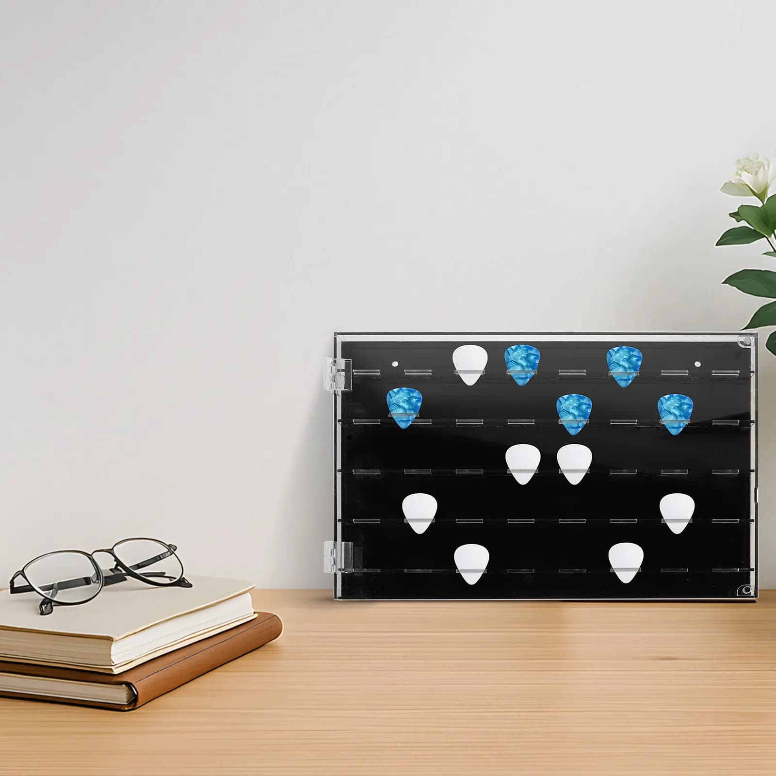 40-Compartment Transparent Guitar Pick Holder Organizer Case for Acoustic Electric Guitar Players Display Storage Travel Desk