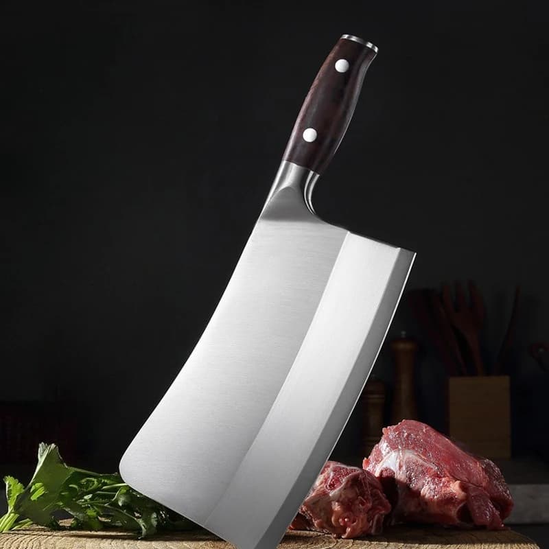 Coltello da Cucina in Acciaio Inossidabile 7Cr17mov, Tagliere per Ossa, Mannaia, Coltello da Chef Tedesco con Lama da 3mm e Manico in Legno di Sandalo
