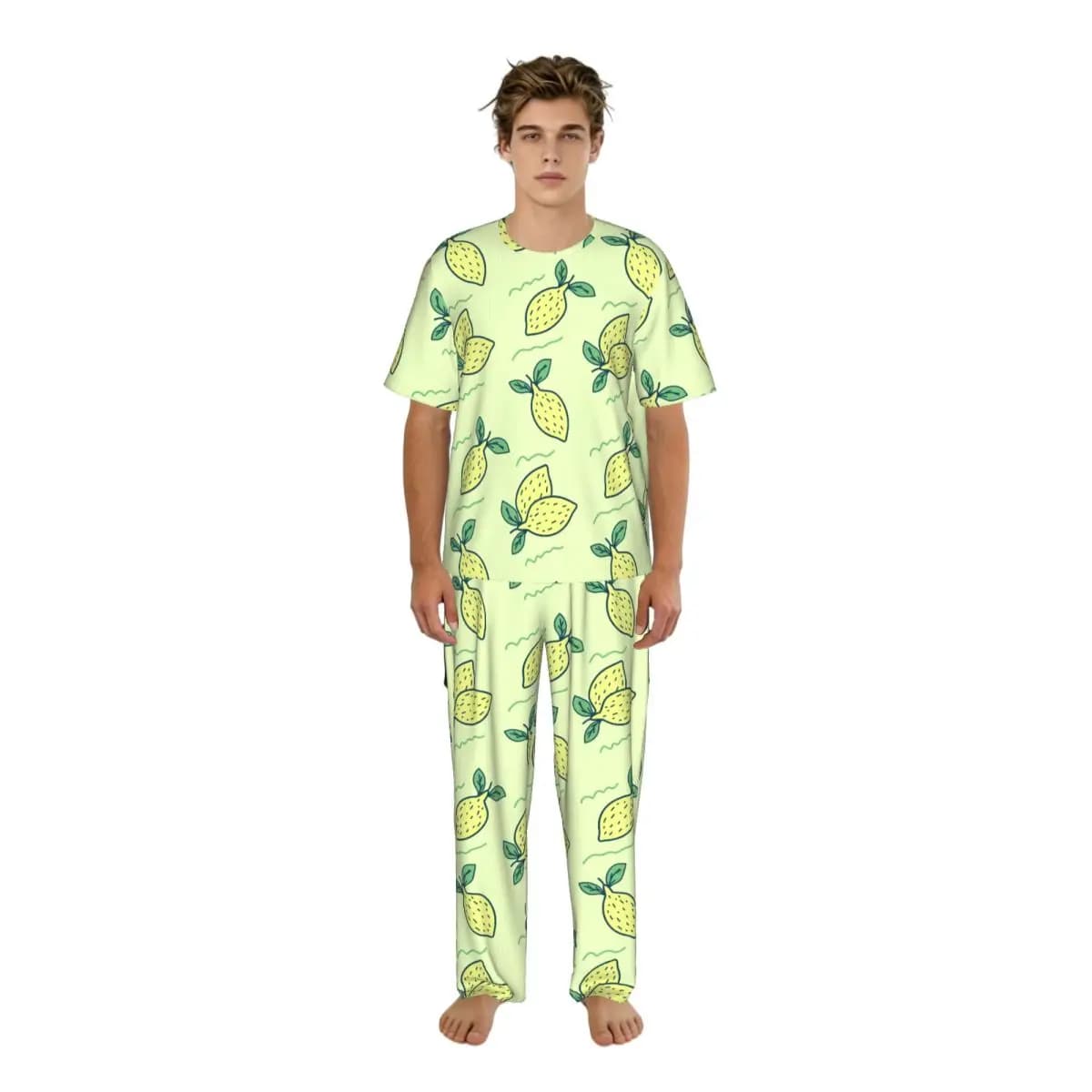 Men's pyjamas with lemon print, short sleeves, for spring/summer, home and nightwear