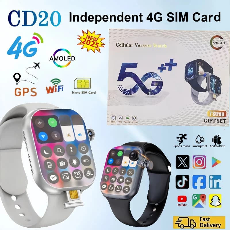 La versione globale smartwatch CD20 supporta la scheda SIM WiFi GPS videochiamata Schermo AMOLED da 2,29 pollici 490x580 con 180 ° telecamera rotante