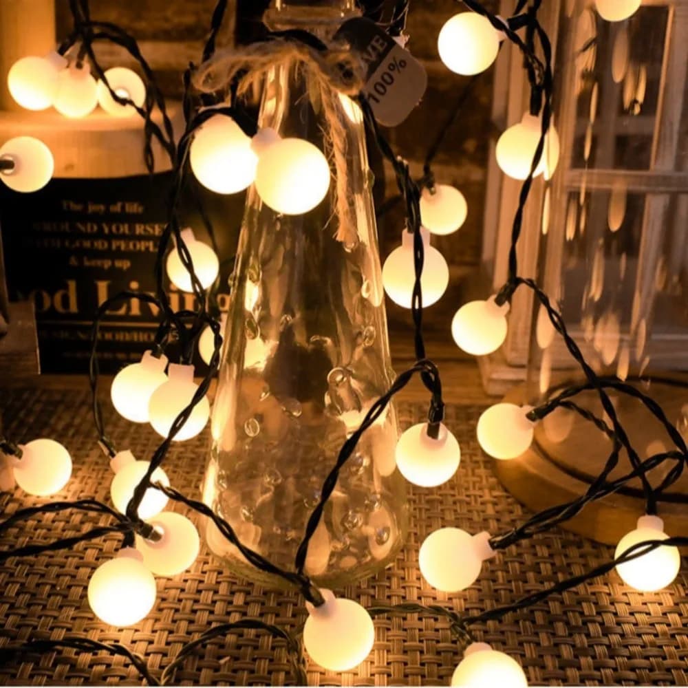 Luci a Corda LED Solari Impermeabili con Sfere Satinate, Illuminazione Decorativa per Camera da Letto, Giardino, Patio, Natale, Matrimoni e Feste