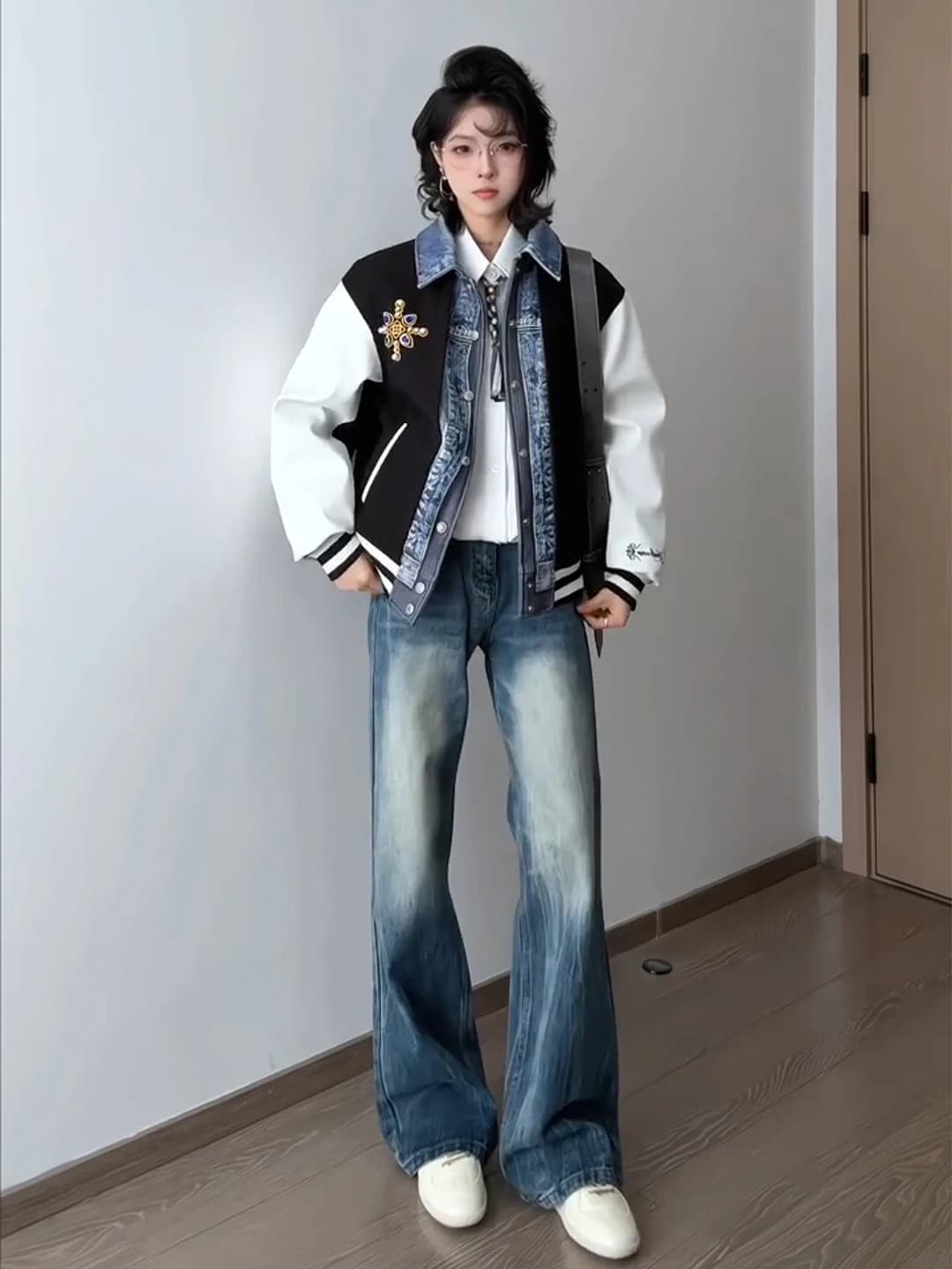 Blue Lightning Crack Wide Leg Men's Jeans Winter High Street Vibe Knife Loose Straight Micro Flared Pants Casual Wear