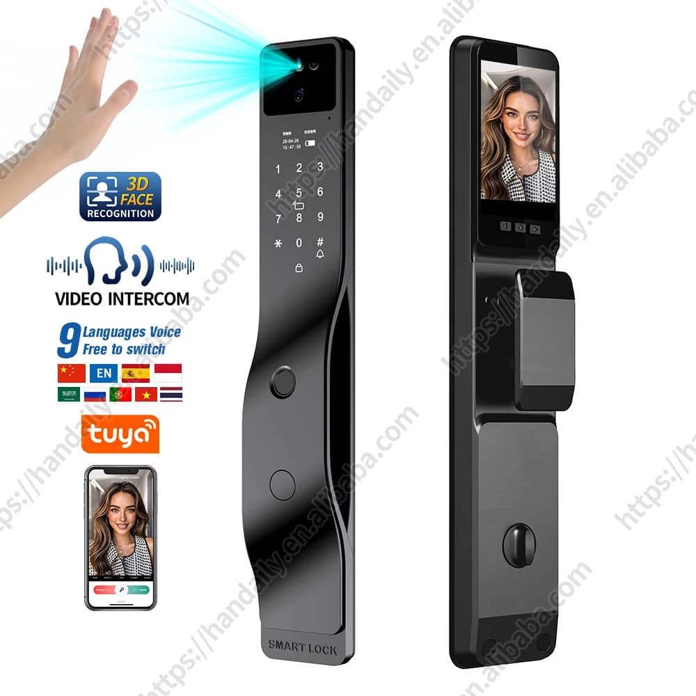 Prezzo di fabbrica Riconoscimento facciale 3D Smart Lock App WiFi Videocitofono Tuya Impronta digitale Serratura per porta Smart Home senza chiave con fotocamera