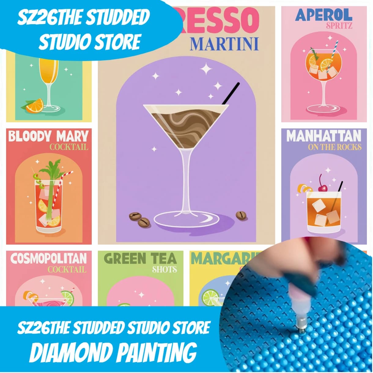 Kit di Pittura Diamantata con Borchie Sz26, Tema Freccia di Cupido e Cocktail Manhattan Bloody Mary, Decorazione per la Casa, Regalo per Bambini