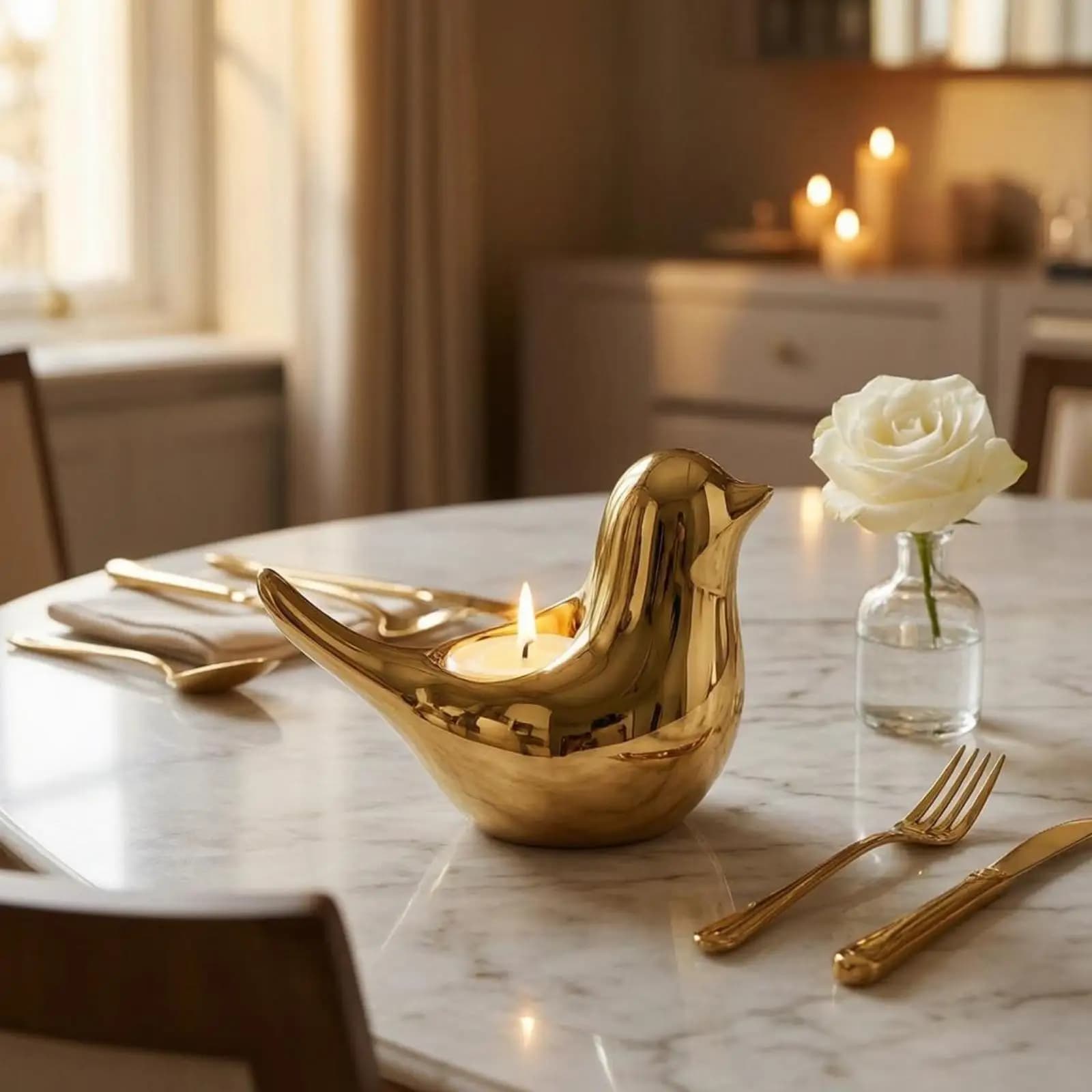 Bird-Shaped Candle Holder Compact Mirror Finish Candle Holder Decorative for Table, Shelf, Dining Surface