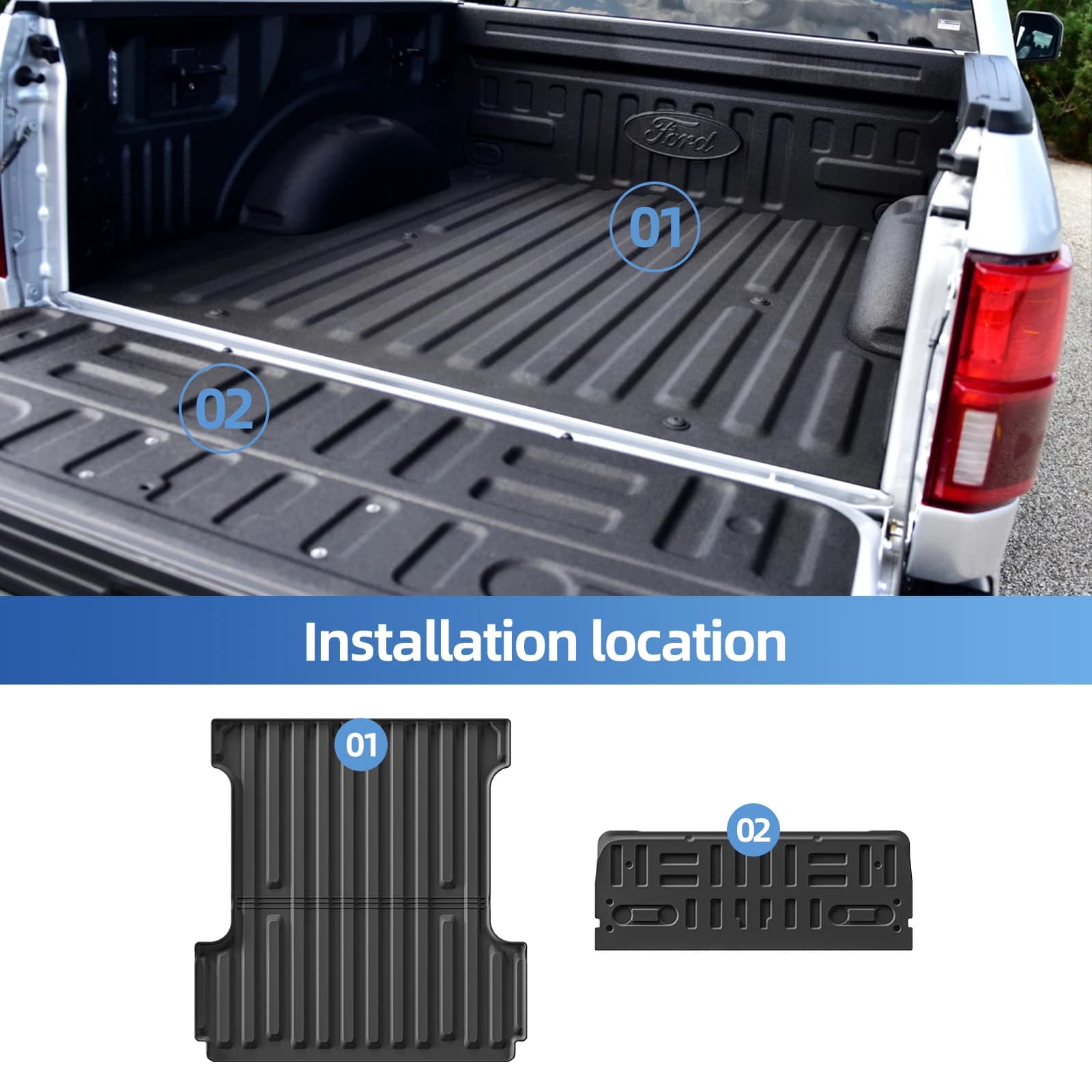 Left Drive for Ford F150 F-150 2015 - 2024 Fuel 5.5 FT All -Weather Floor Mats Truck Bed Liner Anti-slip Car Accessories