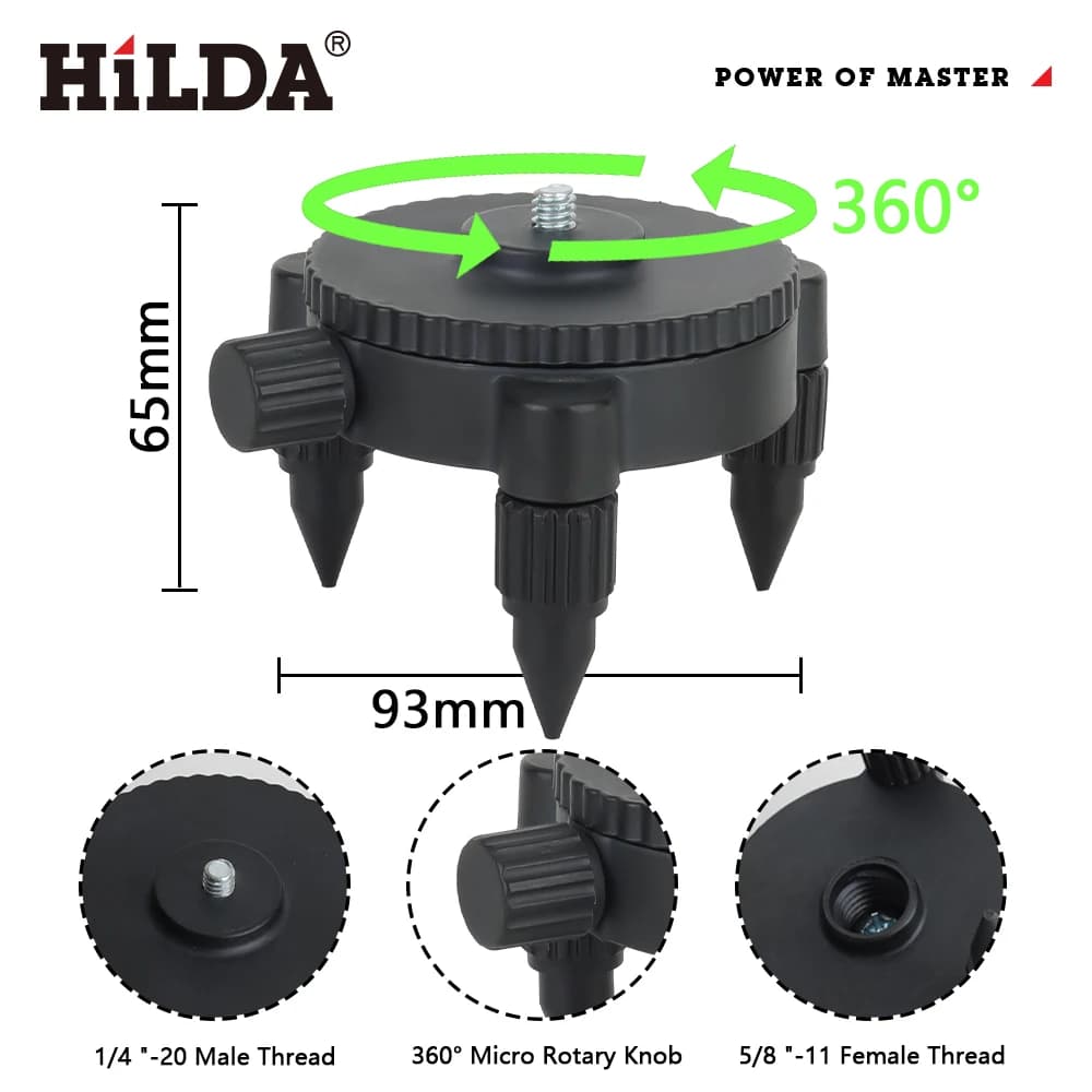 Rotating bracket base for tripods with adjustable rotation for HILDA laser level for laser level adapter with 1/4 inch interface Laser level tripod