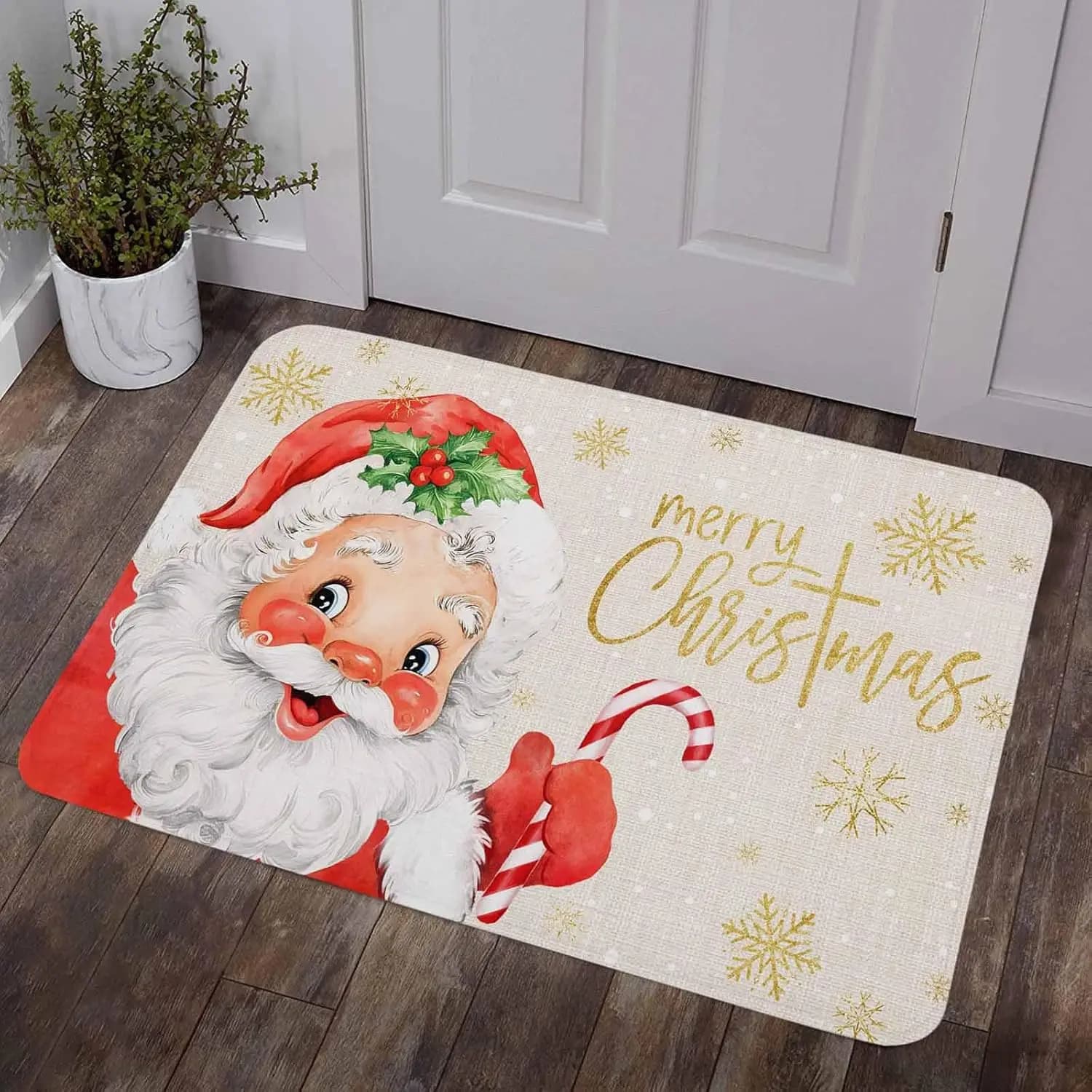 Buon Natale Babbo Natale Fiocchi di neve Tappetino antiscivolo Ingresso Tappeti di benvenuto Camera da letto Balcone Corridoio Tappetino Decorazioni natalizie