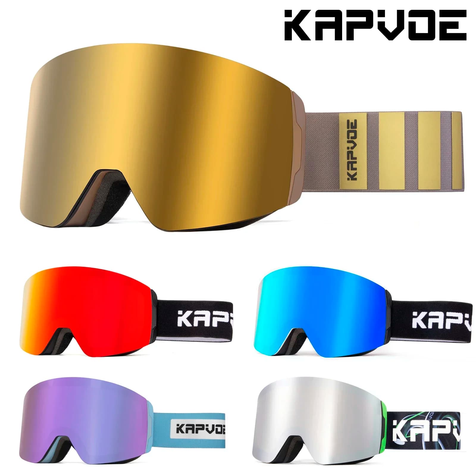 Kapvoe-occhiali da sci occhiali da snowboard maschera da sci da neve per uomo donna Kit lenti antiappannamento protezione UV400 occhiali da motoslitta