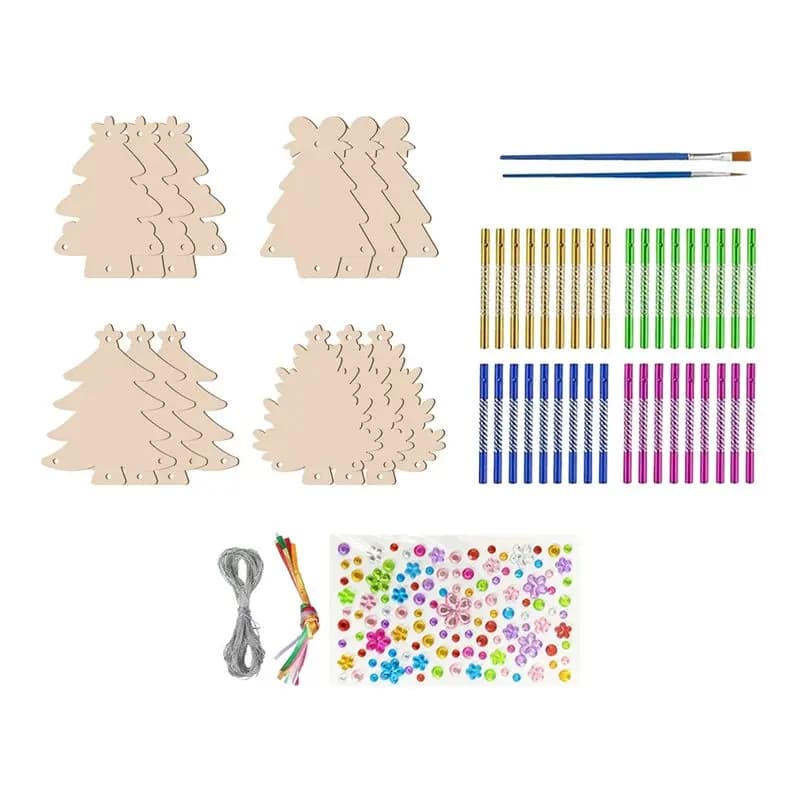 AT63-12 Pack Christmas Tree Wind Chime Kit For Kids Christmas Evergreen Tree Scratch Paper Art Ornaments Christmas Decoration