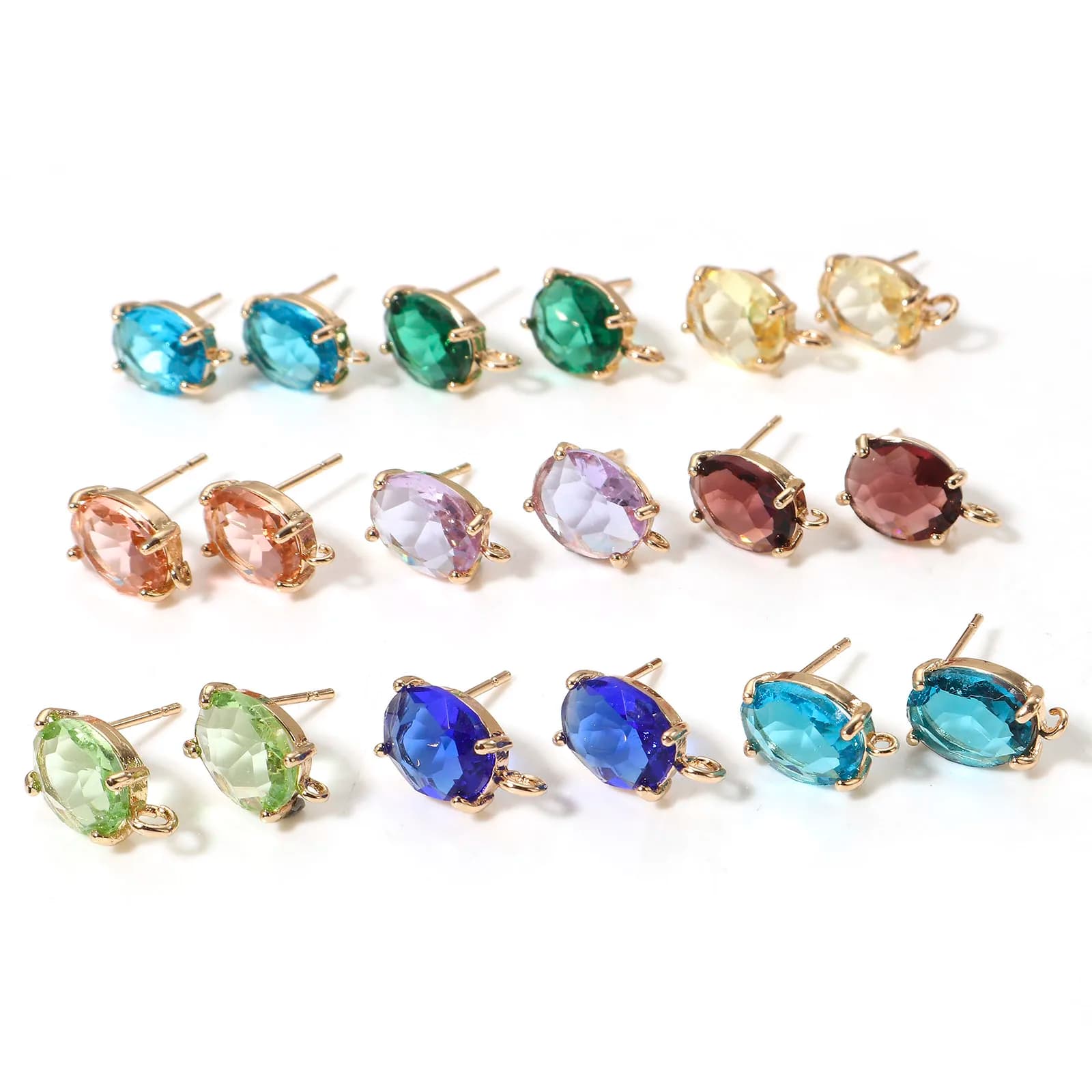2 pezzi orecchini a bottone in ottone color oro ovale in vetro strass multicolore con orecchini ad anello per gioielli da donna risultati regalo