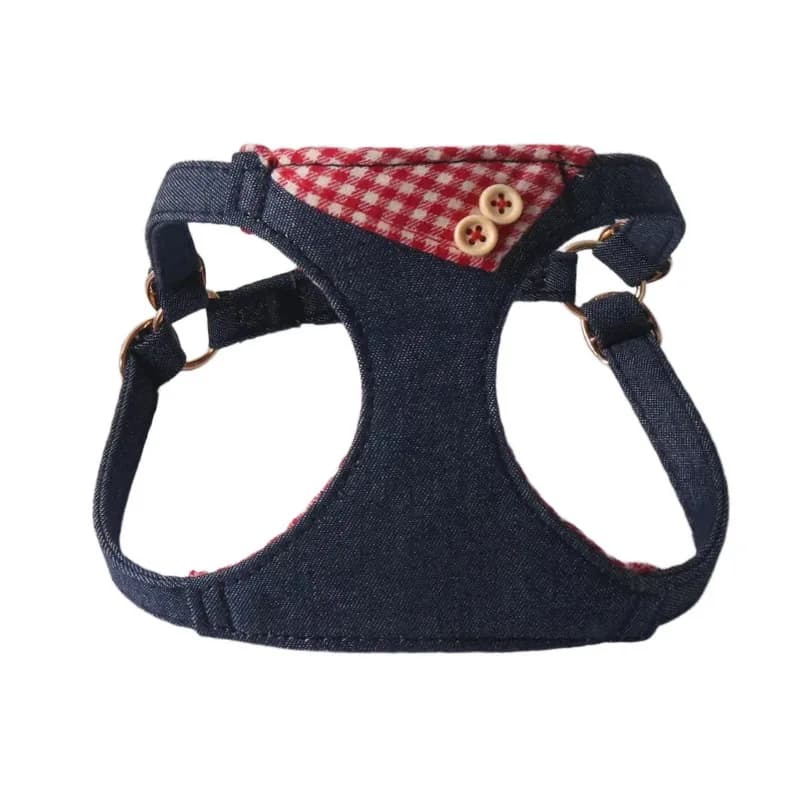 Set Guinzaglio e Pettorina per Cani Stile Denim a Quadri - Pettorina Regolabile con Guinzaglio a Doppio Gancio, Guinzaglio di Sicurezza Anti-Trazione per Cani