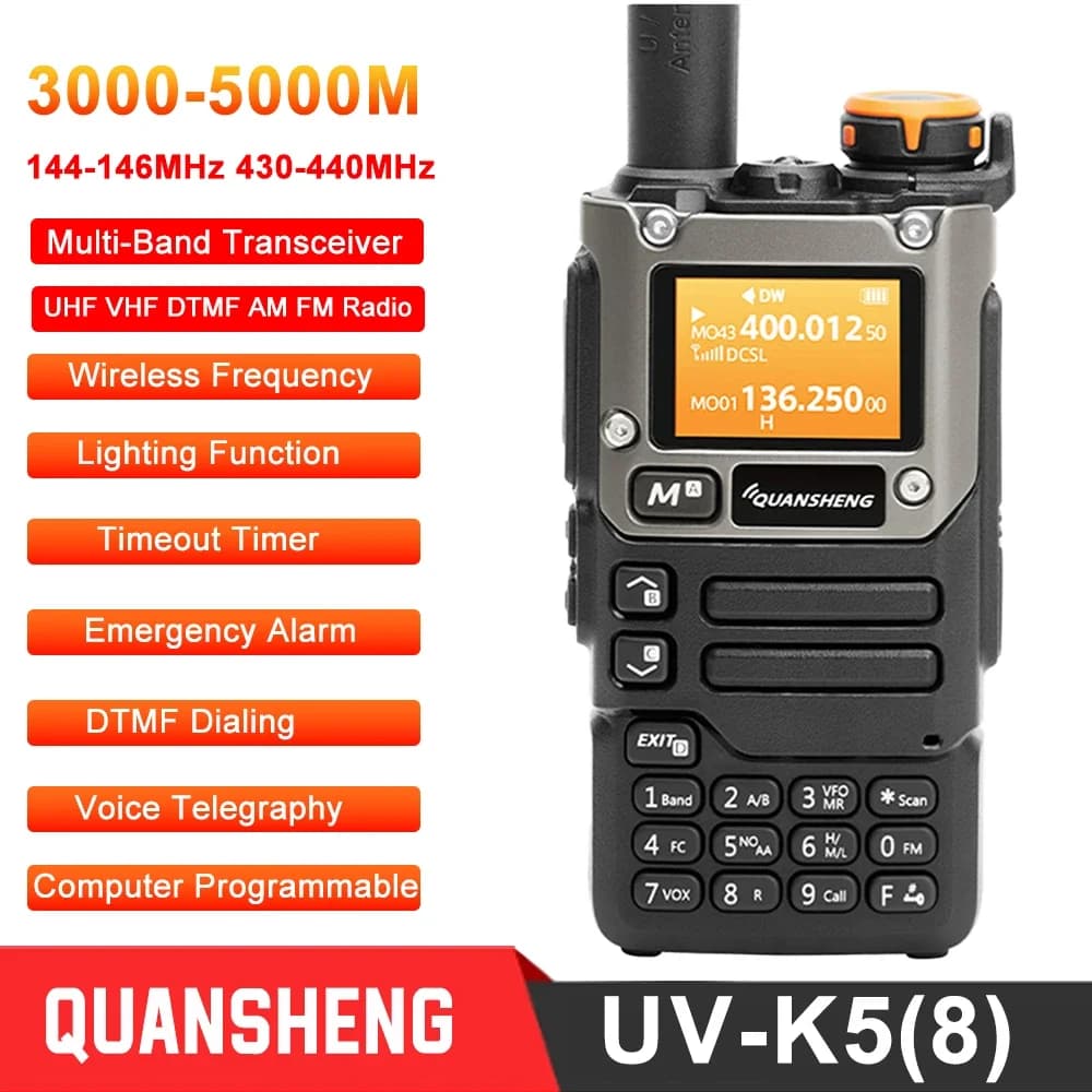 Ricetrasmettitore Portatile Quansheng UV K5 (8) AM/FM, Radio Bidirezionale per Radioamatori, Set Wireless con Ricevitore 3000-5000m