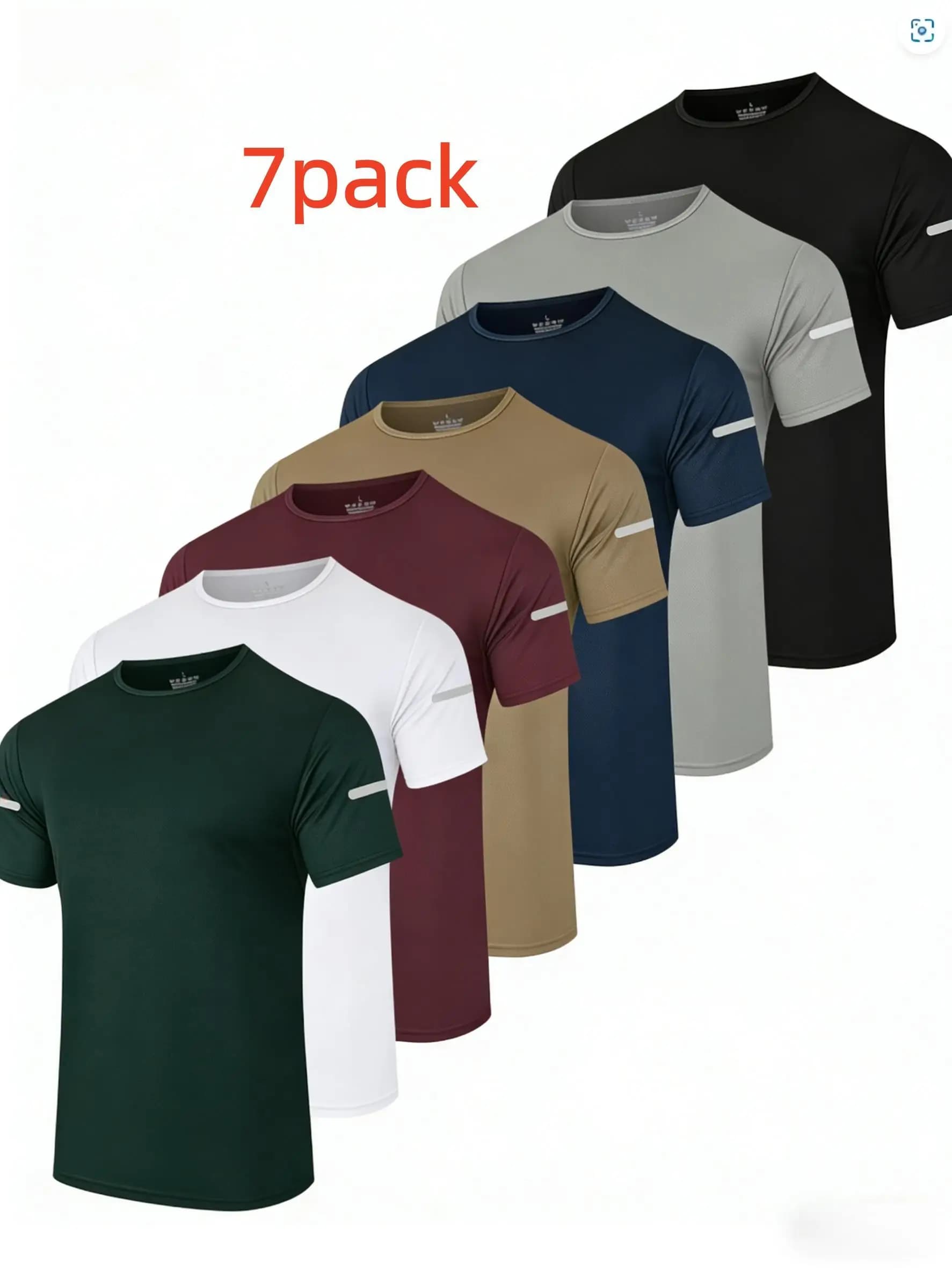 Set of 7 T-Shirt Sports Men's Quick Drying, Breathable, With Reflective Strips, Running and Training T-Shirts, Top Breathable Activities