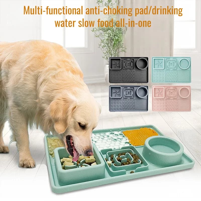 Tappetino in Silicone a 6 Scomparti per Animali Domestici, Mangiatoia Lenta con Ventosa Antiscivolo, Impermeabile, Facile da Pulire, Vassoio per Cibo per Cani e Gatti