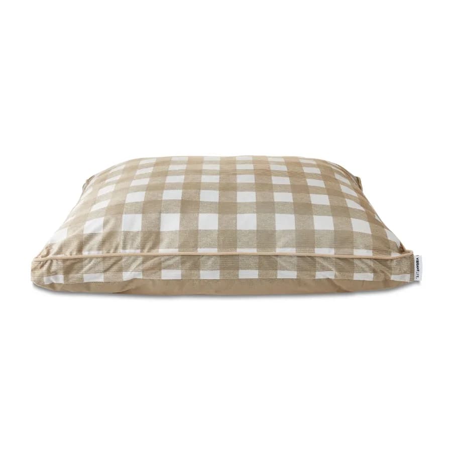 Extra-Large Pillow Dog Bed for Big Breeds 42 x 32 Tan Plaid Design for Comfort and Style