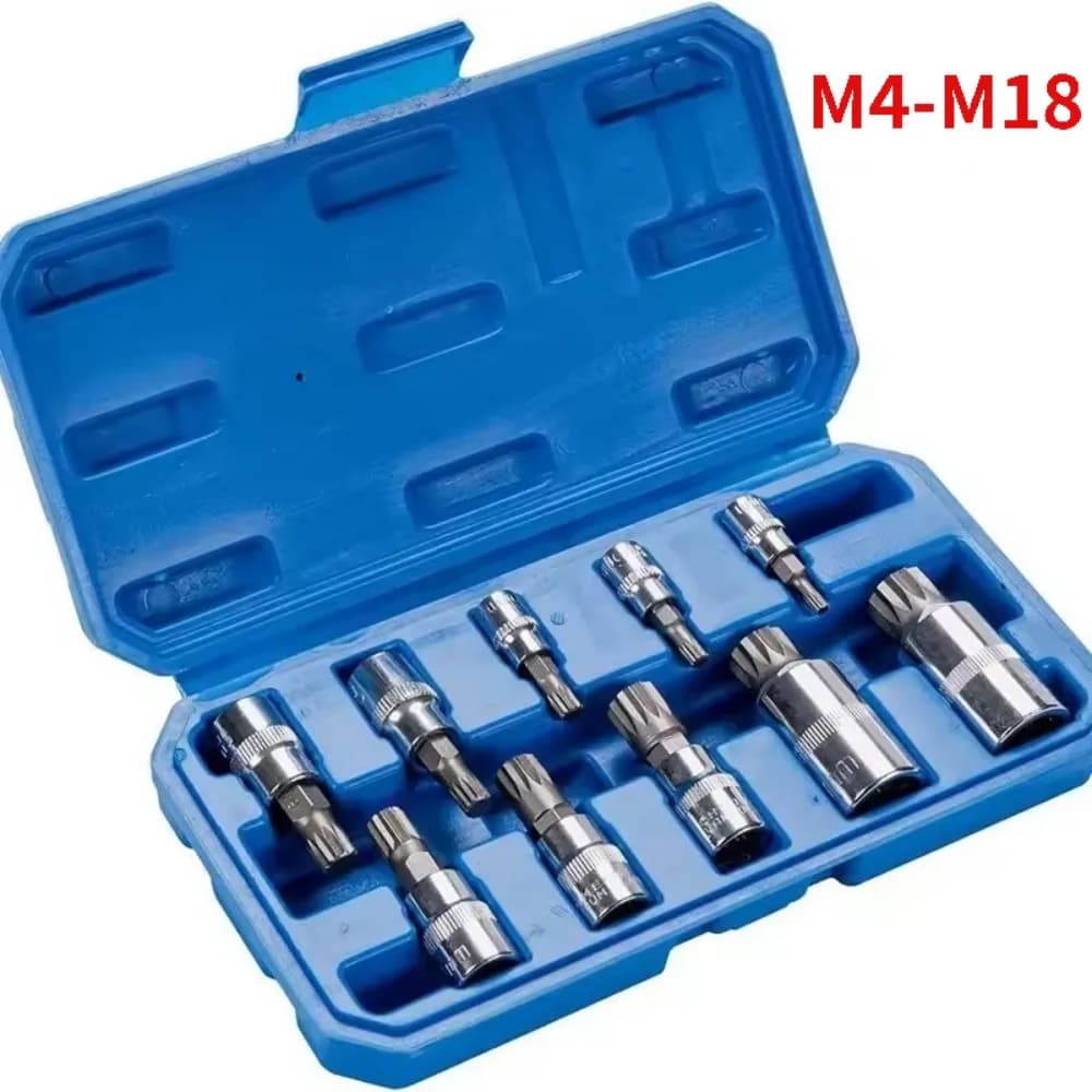 M4-M18 10PCS Punto professionale Triplo quadrato Scanalato Bit Socket Set Pressa antimanomissione Set di manicotti per lotti Strumenti di riparazione automatica Cacciavite