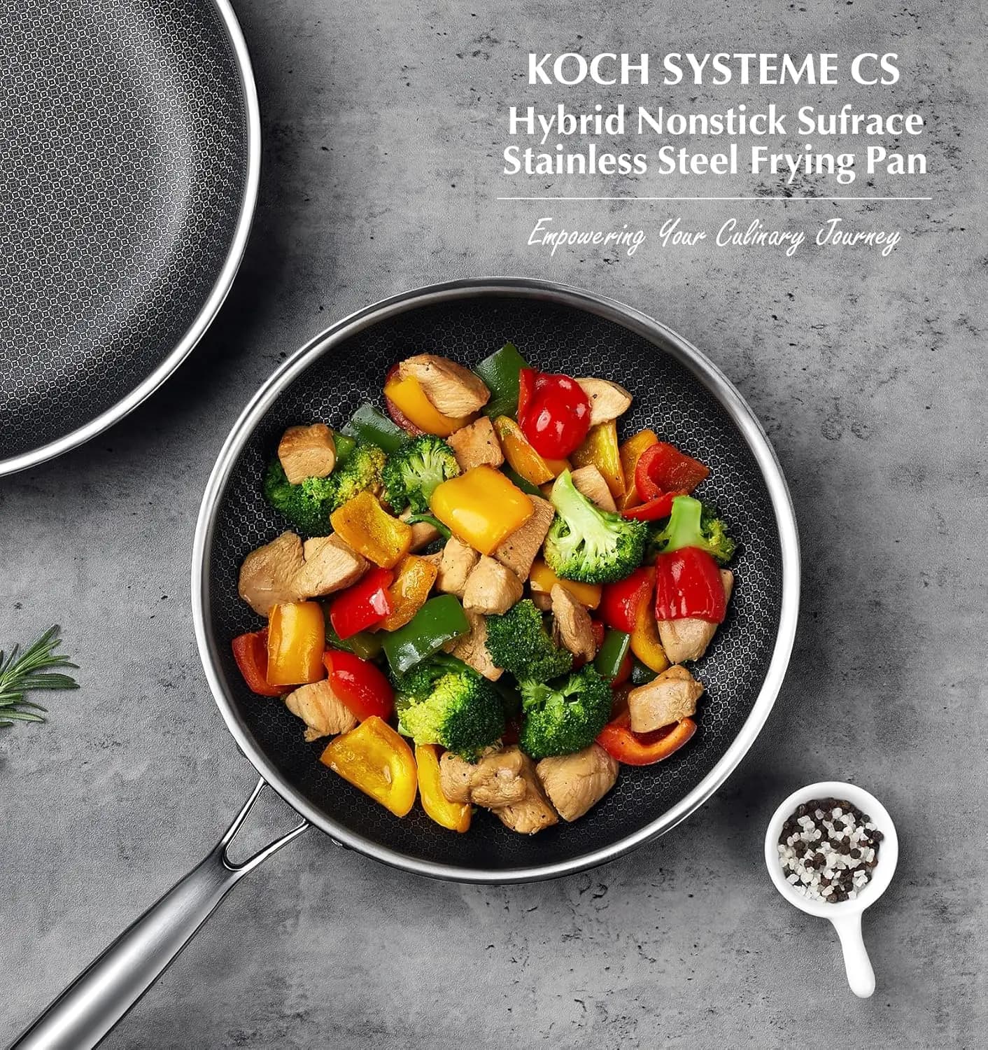 KOCH SYSTEME CS Stainless steel non-stick hybrid pan, 10/12 inch stainless steel triple pan with honeycomb interior