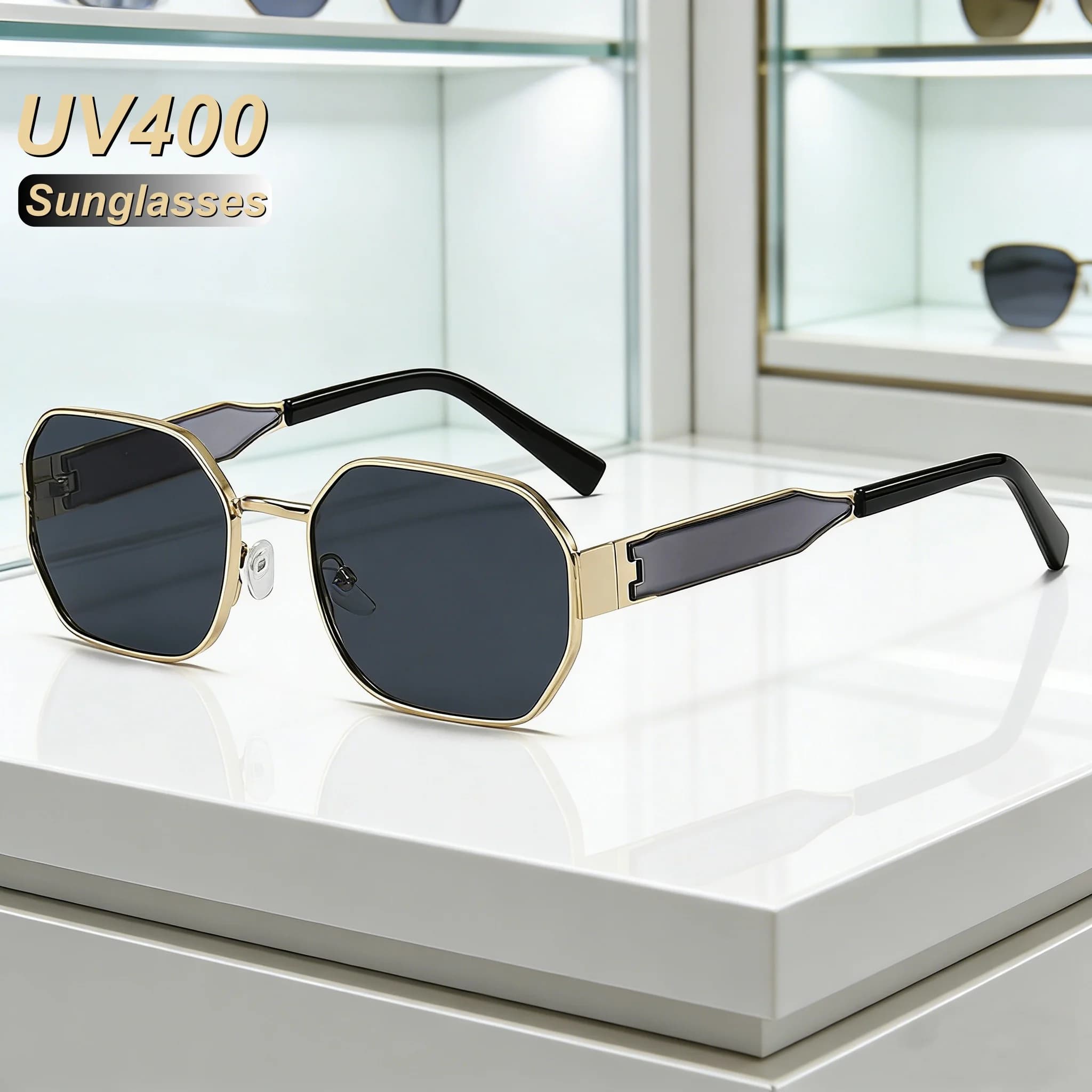 Vintage Personalized High-definition Luxurious Polygonal Women's Sunglasses Outdoor Neutral High-quality UV400 Sunscreen Glasses
