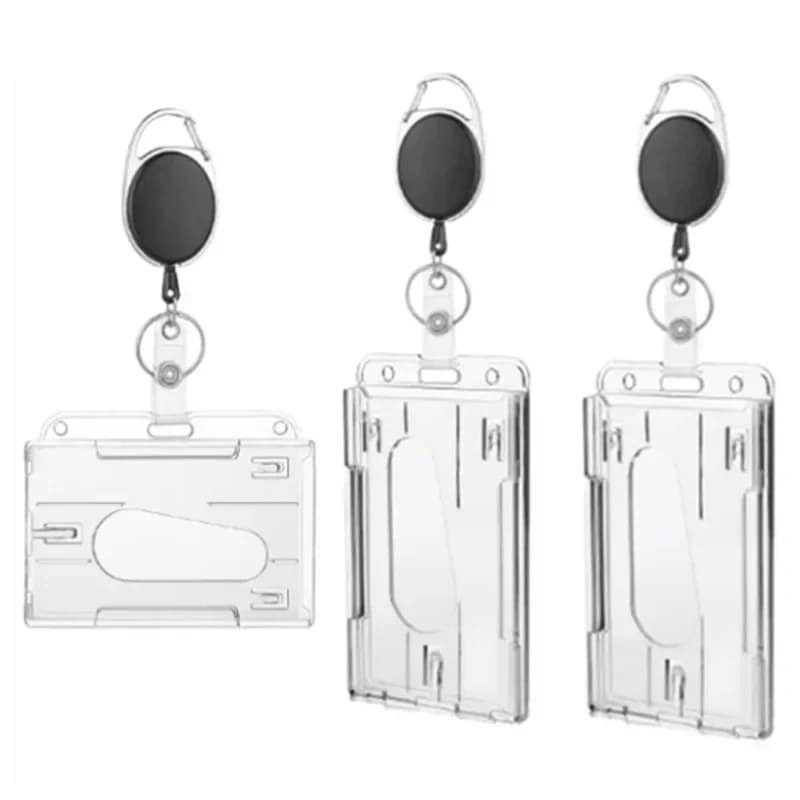 Porta badge trasparente Custodia per carta d'identità per esposizione NameTag Badge Reel Portachiavi con 2 carte Organizer Manicotto per permesso di lavoro