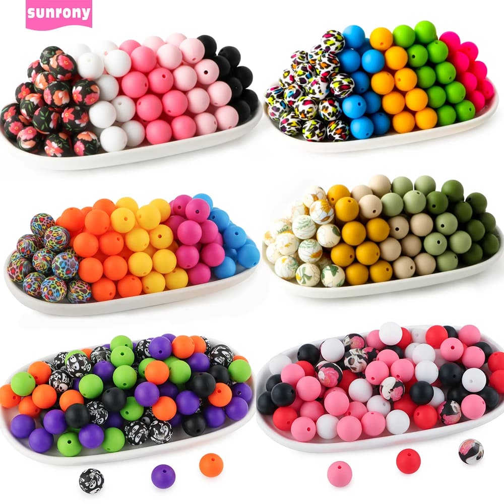 20 Pz/set 15 MILLIMETRI Rotonda Perline di Silicone Mix Stampato Perline Kit Per La Produzione di Gioielli FAI DA TE Portachiavi Penna Braccialetto Collana Accessori