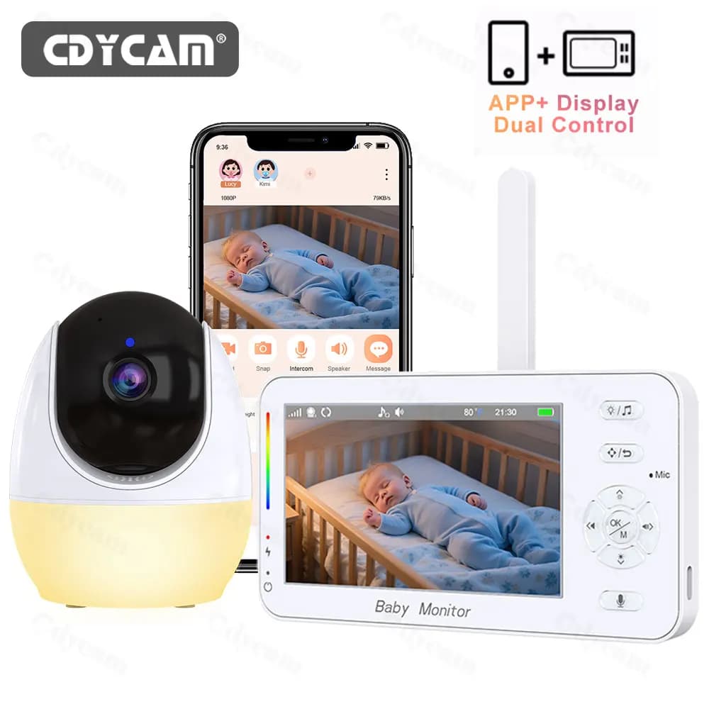 Monitor per Bambini WiFi 4.3" 1080P con App, Visione Notturna, Luce Notturna, Funzione VOX, Ninna Nanna, Rilevamento Temperatura e Videocamera