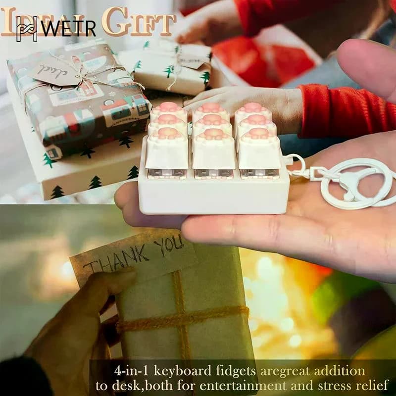 9 Keys Keyboard Key Toy Cat Paws Finger Button Stress Relief Toys Mechanical Keyboard Keycaps Keychain Office Decompression Calm