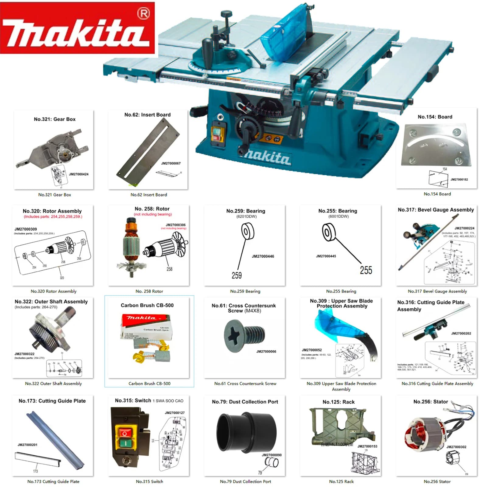 Makita Parts Round Insert Edge Gear Box Bags Cutting Guide Plate Bevelled Caliber Group external shaft for Makita Bench Saw MLT100