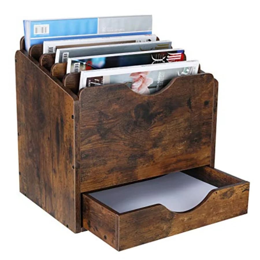Organizzatore da Scrivania in Legno con Cassetto per Documenti, Cartelle, Posta, Buste, Materiali per Spedizioni o Riviste
