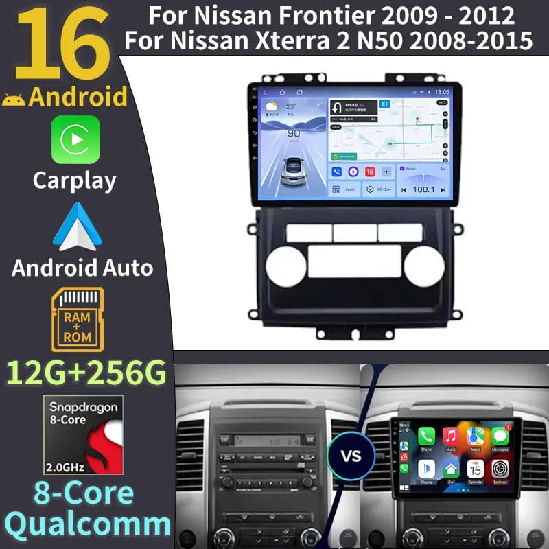 Autoradio Android 16 per Nissan Frontier Xterra 2 N50 2008-2015 con Carplay Wireless, Auto WIFI, RDS, Lettore Multimediale 2din