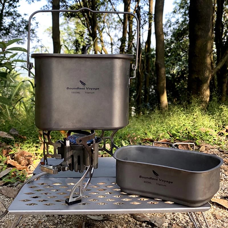 1.5L Kit di pasticcio per mensa militare all'aperto campeggio pentole in titanio scatola da pranzo cottura pentola in titanio per zaino in spalla escursionismo Picnic