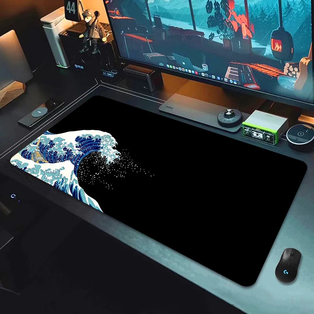 Tappetino per mouse Japanese Black Waves, professionale per giocatori di e-sport, tappetino per tastiera in gomma per PC, tappetino per mouse da scrivania per notebook