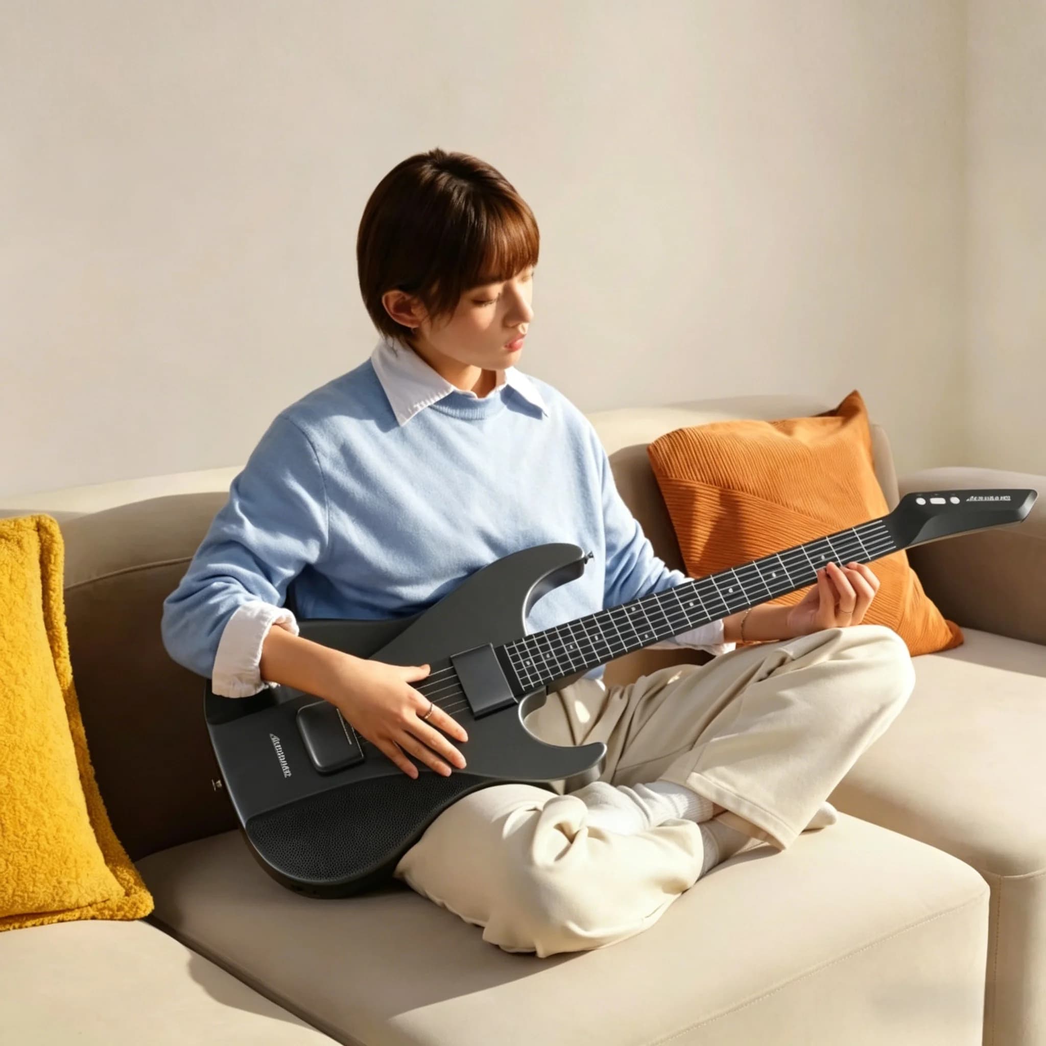Chitarra Elettrica AeroBand con Corde in Silicone Senza Dolore, 9 Stili Sonori, Basso Acustico con Altoparlante e Microfono