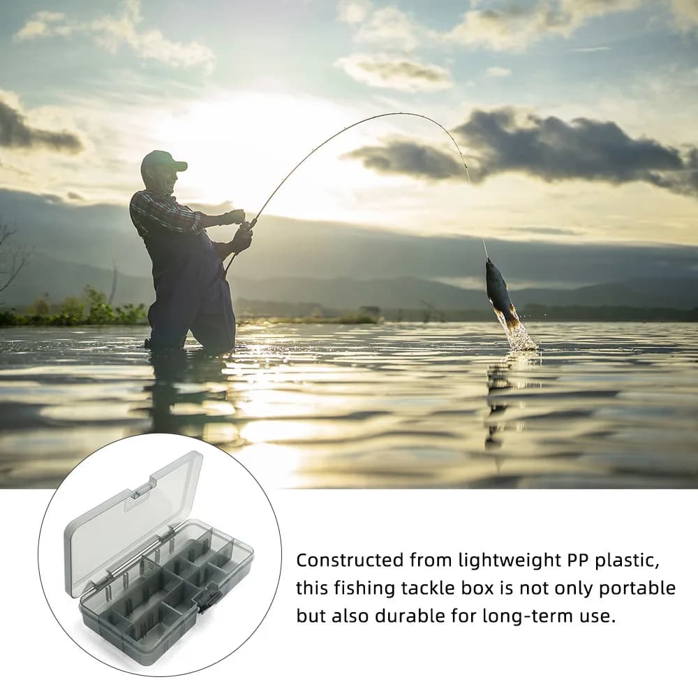 2PCS Removable Dividers Fishing Tackle Box Clear Transparent Lid PP Fishing Bait Organizer Box Fishing Lure Box for Hook Storage