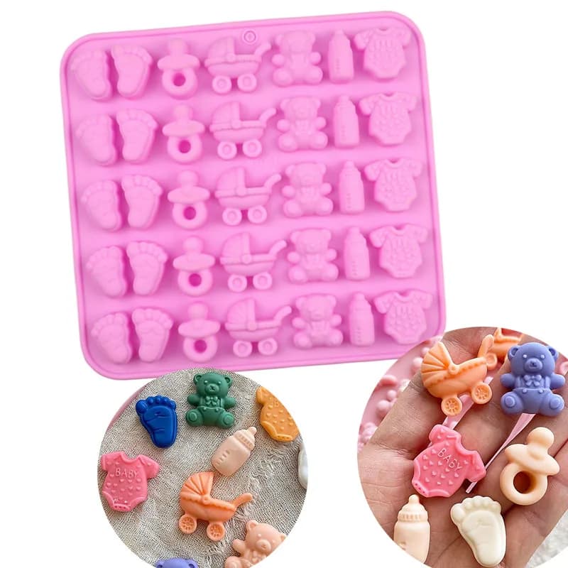 Baby Shower Stampo per cioccolato in silicone Piedi Culle Bottiglia per tutina Ciuccio per decorazione torta Cupcake Topper Utensili da cucina