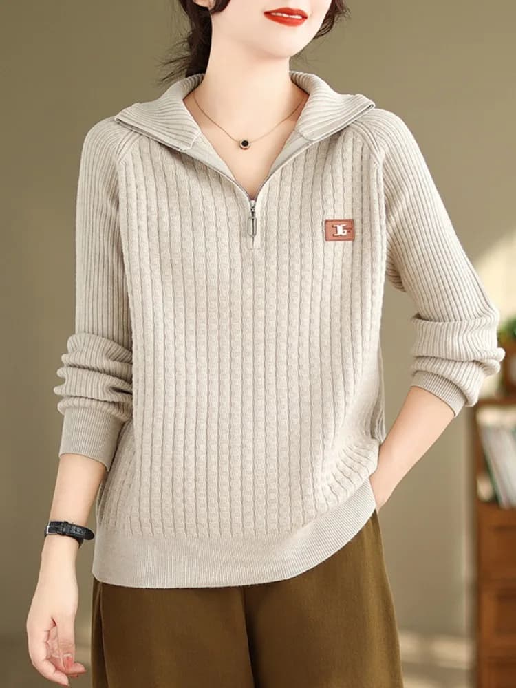 Fashionable plus Size Hoodie Women's Loose Casual Knitted Sweater Half Zip High Collar Slimming Top Spring Autumn Winter New ...