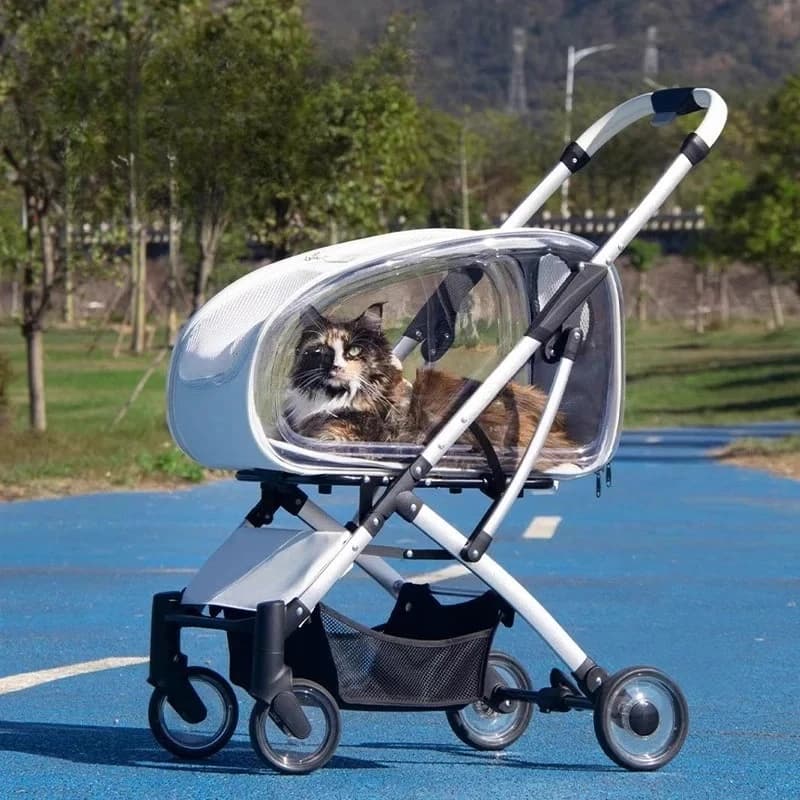 Passeggino Pieghevole per Animali Domestici, Borsa Trasportino Panoramica Traspirante per Gatti, Antivento e Impermeabile, Accessori per Animali da Esterno
